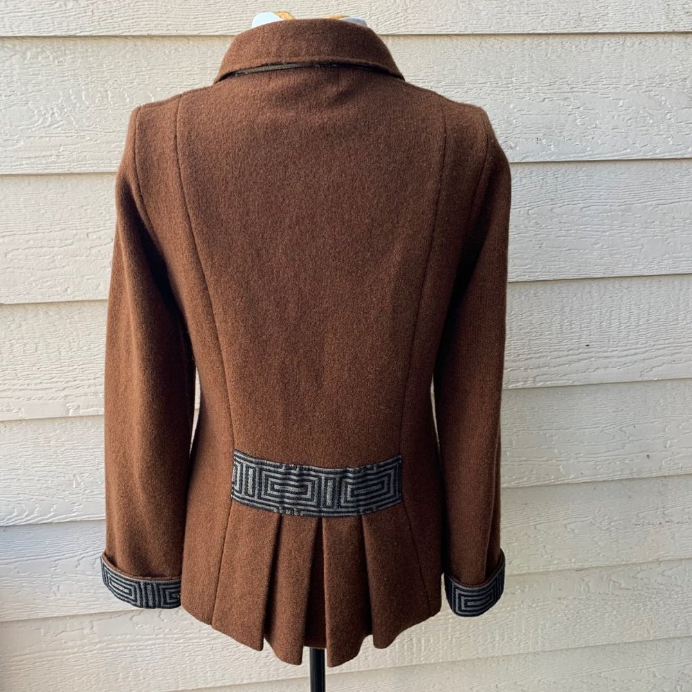 🔥SOLD🔥Christine Gilbert Designs Boiled Wool Long Sleeve Blazer Brown Jacket L - Picture 3 of 5